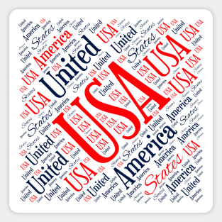 USA Patriotic Red White and Blue Word Art Magnet